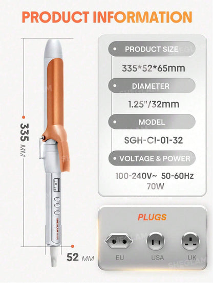 SHEGLAM HAIR Fer à boucler It-Curl, 32 mm, fer à boucler en céramique, écran LED