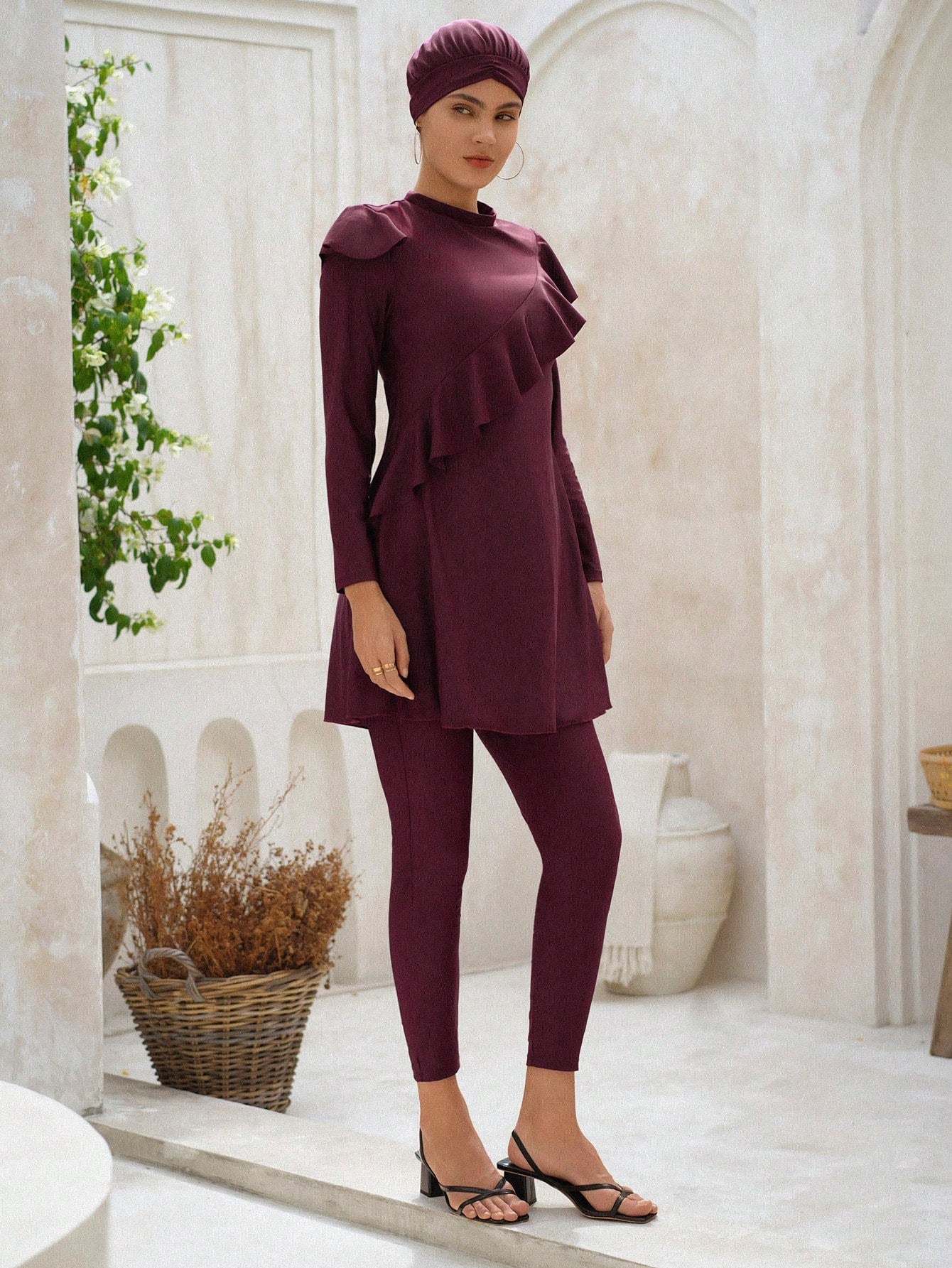 Swim Mulvari Full Coverage Summer Burkini with Ruffles for the Beach