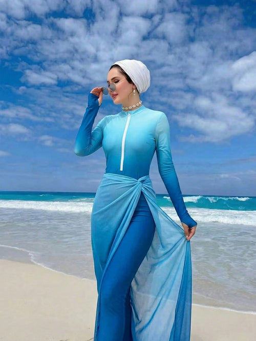 Swim Shayni 3 piezas Conjunto de traje de baño de mujer con estampado degradado
