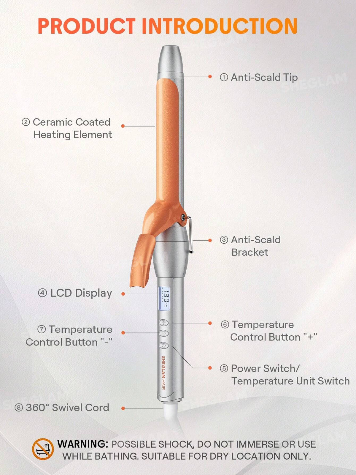 SHEGLAM HAIR Fer à boucler It-Curl, 32 mm, fer à boucler en céramique, écran LED