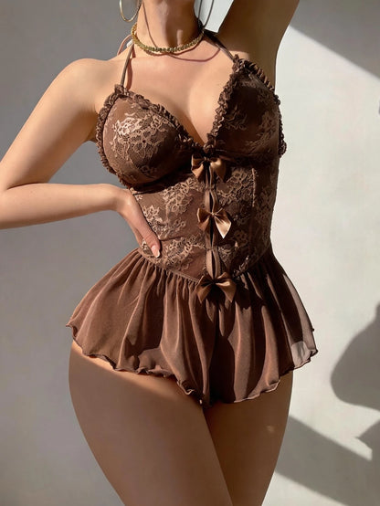 SHEIN Sexy Lace Ruffle Mesh Jumpsuit