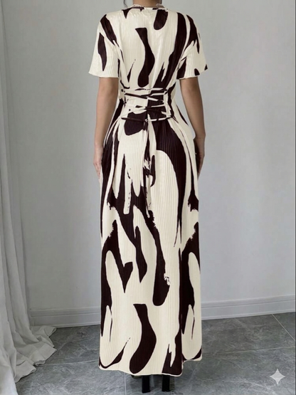 Rafferiza Geo Print Square Neck Puff Sleeve Dress Maxi Women Outfit