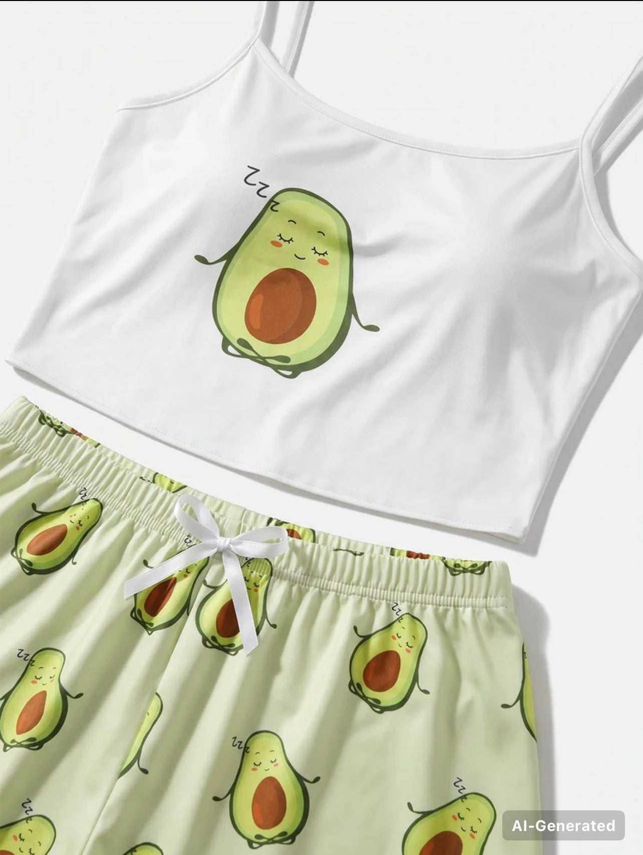 SHEIN MOD Cartoon Graphic
Lettuce Trim White Cami Top & Shorts PJ Set /
~ Pajama Set