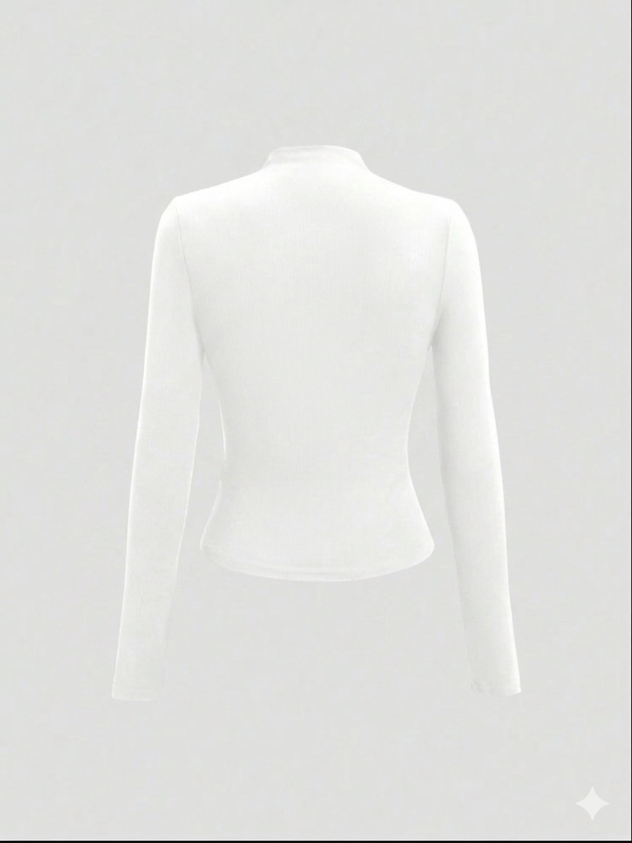 Sweetra Women's Plain Minimalist Casual Y2K Sexy Mock Neck Ruched Long Sleeve T-Shirt Fall Cloth For Women