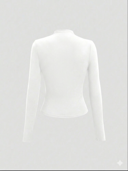 Sweetra Women's Plain Minimalist Casual Y2K Sexy Mock Neck Ruched Long Sleeve T-Shirt Fall Cloth For Women