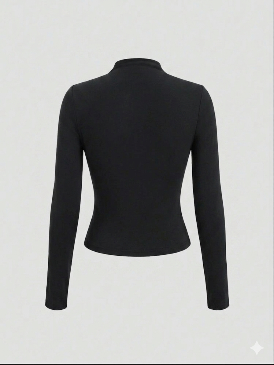 Sweetra Women's Plain Minimalist Casual Y2K Sexy Mock Neck Ruched Long Sleeve T-Shirt Fall Cloth For Women