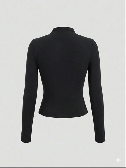 Sweetra Women's Plain Minimalist Casual Y2K Sexy Mock Neck Ruched Long Sleeve T-Shirt Fall Cloth For Women