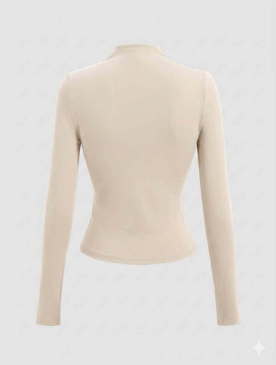 Sweetra Women's Solid Color Y2K Sexy Mock Neck Ruched Long Sleeve T-Shirt Fall Cloth For Women
