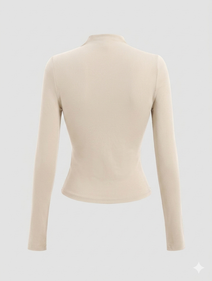 Sweetra Women's Solid Color Y2K Sexy Mock Neck Ruched Long Sleeve T-Shirt Fall Cloth For Women