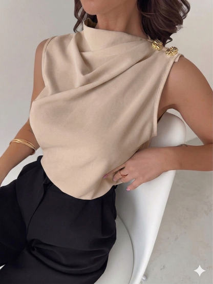 Firerie Elegant Coffee Brown Asymmetric Pleated