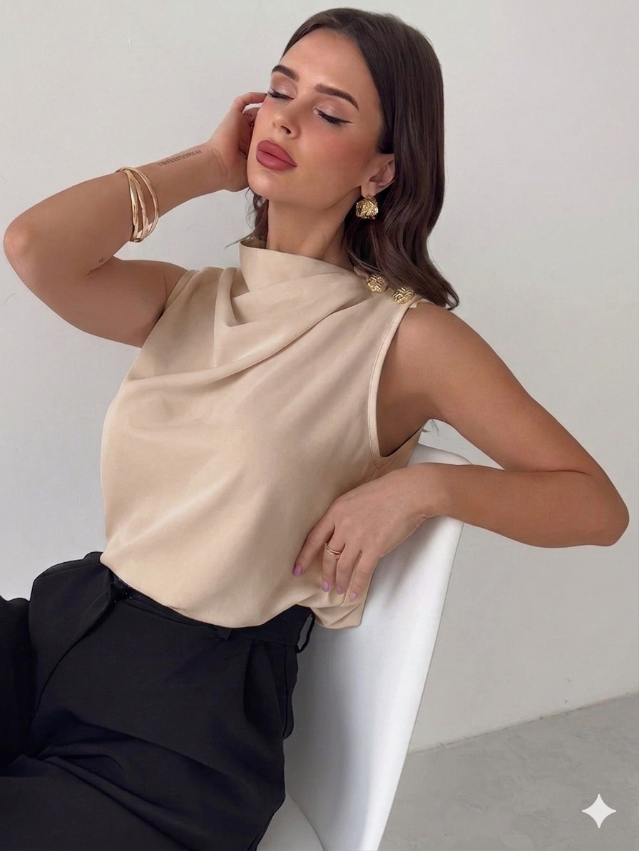 Firerie Elegant Coffee Brown Asymmetric Pleated