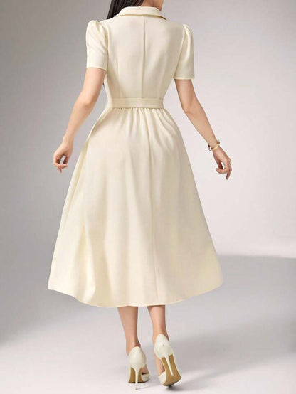 Heiryn Robe Mi-Longue Élégante Pour Femmes Avec Manches Bouffantes De Couleur Unie
