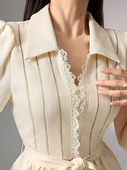 Heiryn Robe Mi-Longue Élégante Pour Femmes Avec Manches Bouffantes De Couleur Unie